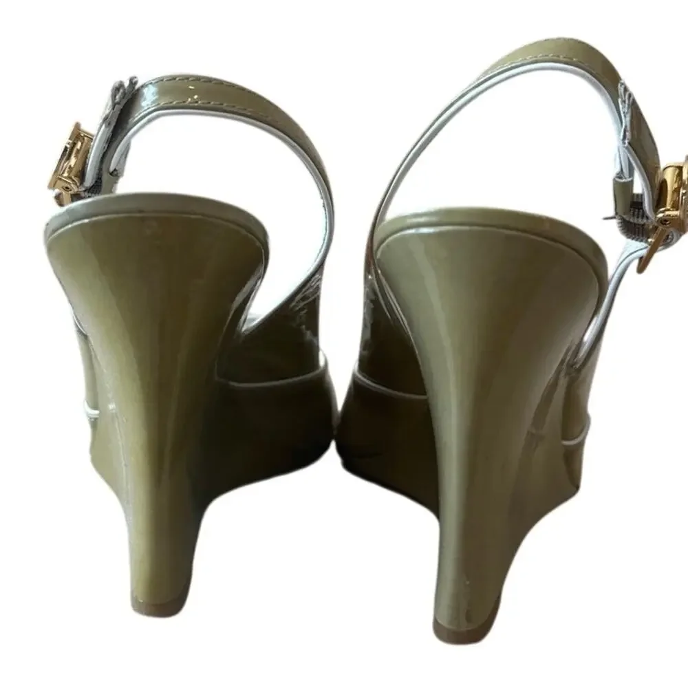 Tory Burch Ella Wedge Slingback Peep Toe Patent Sandals 7